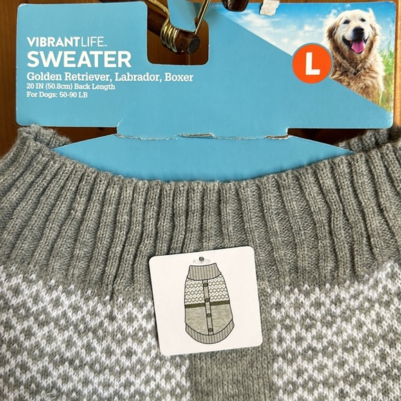 New Vibrant life Dog sz Large sweater 50-90lbs Grey & white - Picture 3 of 6